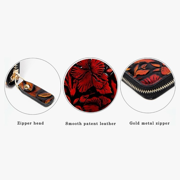 Floral Embossed Wallet - Red and Black - Picture 4 of 6